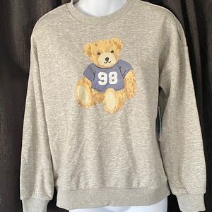 Market & Spruce Gray Sweater with Teddy Bear Graphic